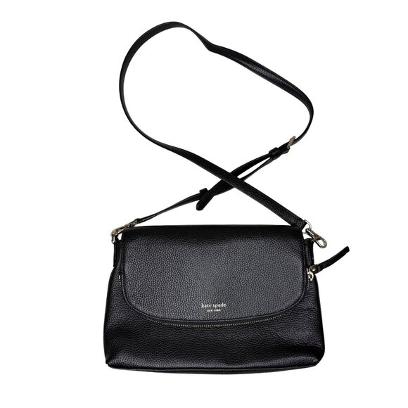 Kate Spade Black Pebbled Leather Crossbody Bag With Pink Interior - Picture 1 of 10
